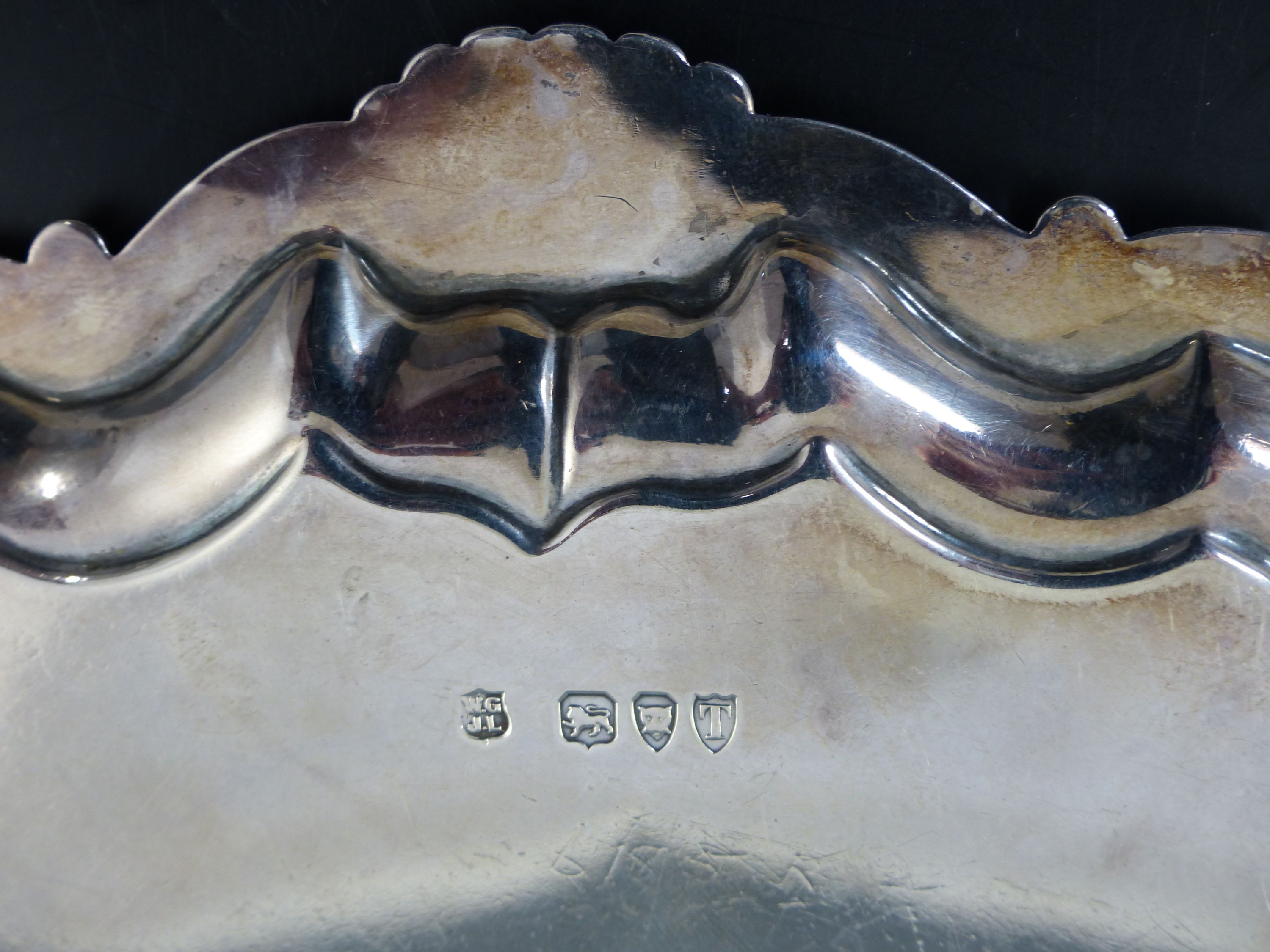 A late Victorian silver salver with shell and scroll border, 21.2cm, 10.5oz